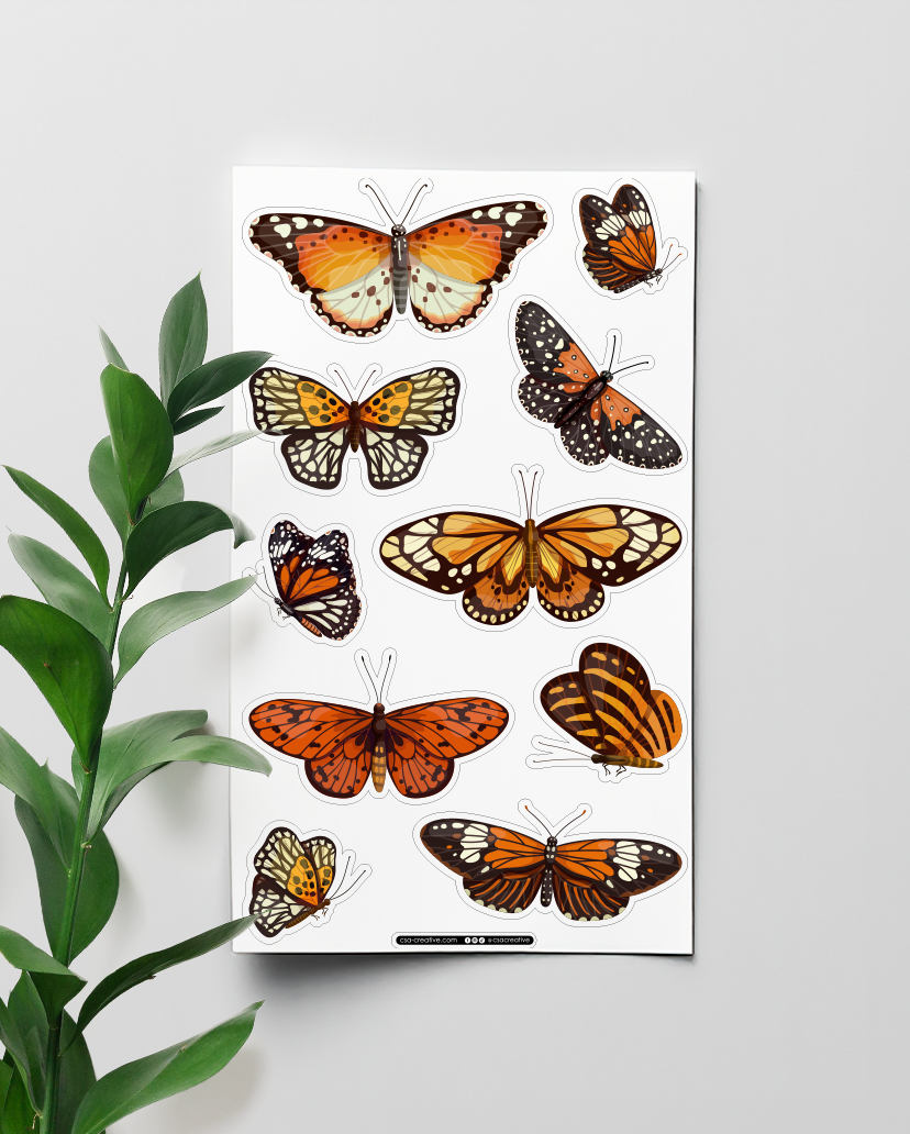 Orange Butterflies 4"x7" Sticker Sheet