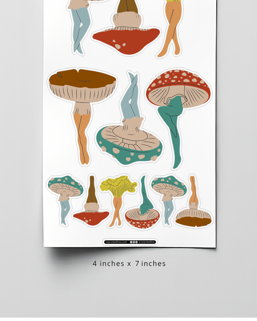 Mushroom Ladies 4"x7" Sticker Sheet