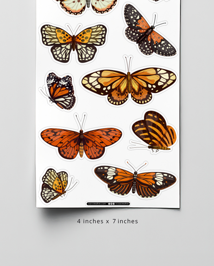 Orange Butterflies 4"x7" Sticker Sheet