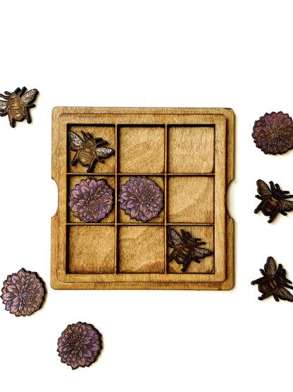 Tic Tac Toe Game - Bees and Dahlia Flowers