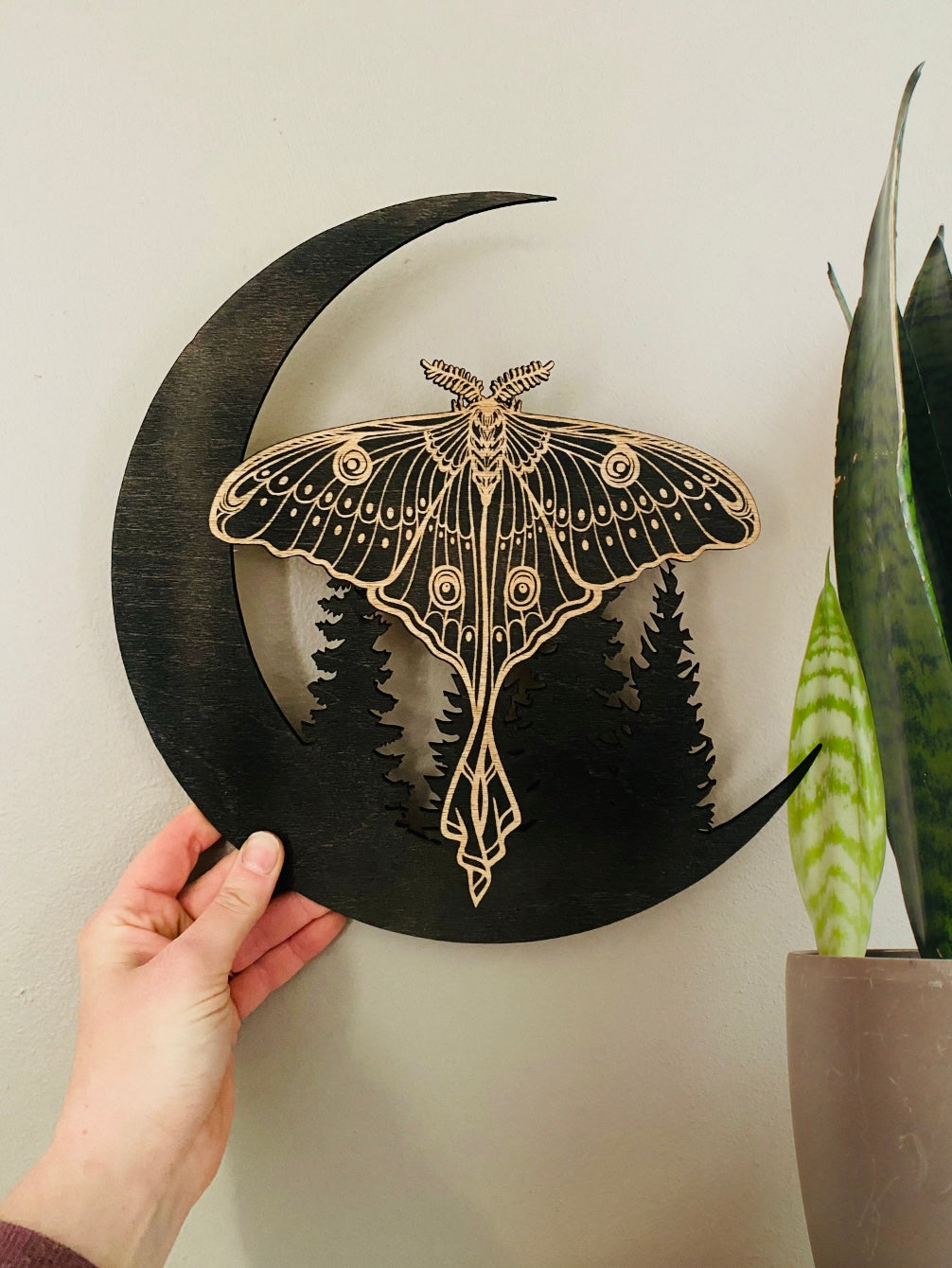 Avenie Luna Moth Cream And Black Small Acrylic Tray - Deny Designs