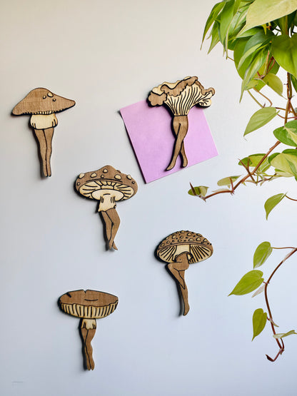 Mushroom Ladies Wooden Magnets