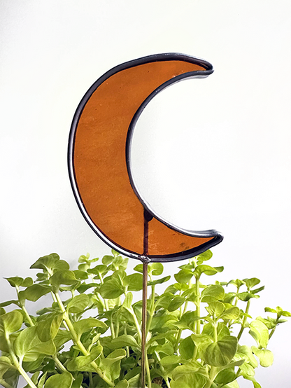 Crescent Moon Stained Glass Plant Stakes
