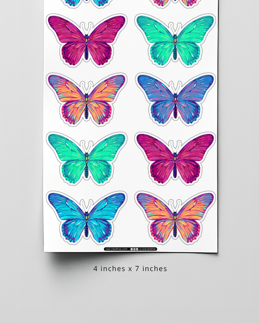 Colorful Butterflies 4"x7" Sticker Sheet