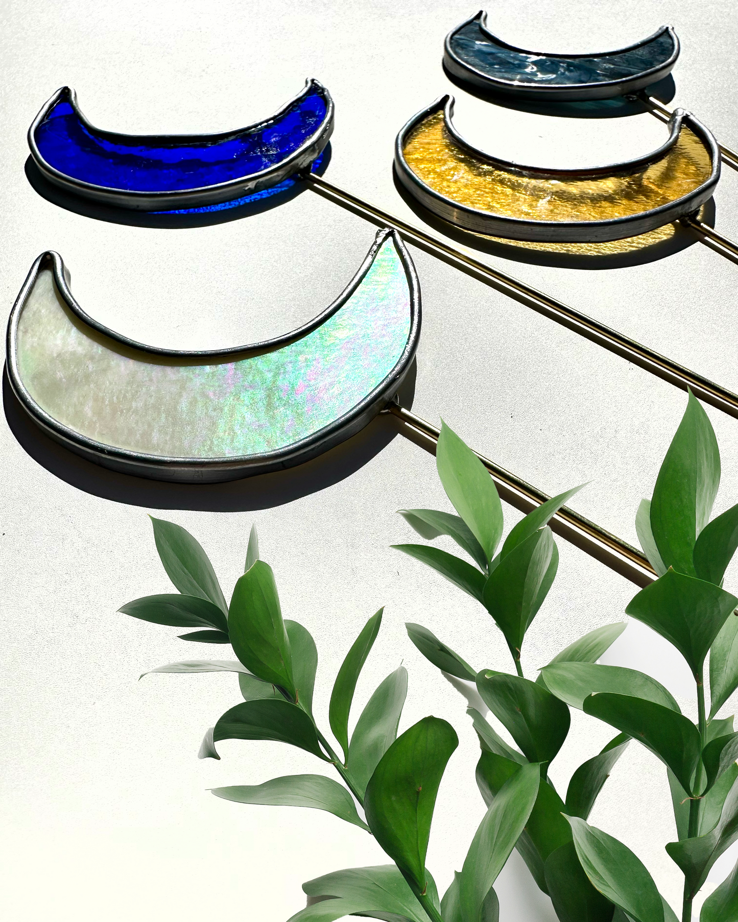 Crescent Moon Stained Glass Plant Stakes