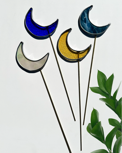 Crescent Moon Stained Glass Plant Stakes