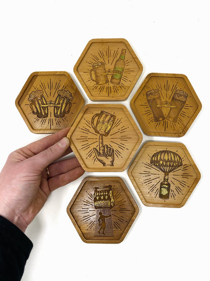 Retro Whiskey and Beer Drinking Coasters