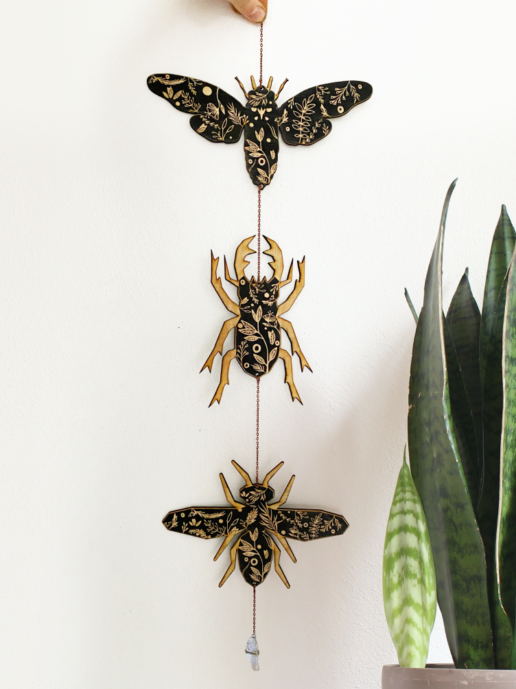 Floral Black Insect Garland - Beetle, Bee, Cicada