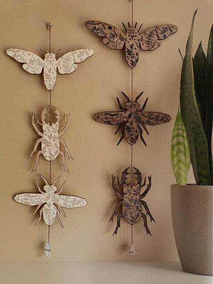 Floral Natural Wood Insect Garland - Beetle, Bee, Cicada
